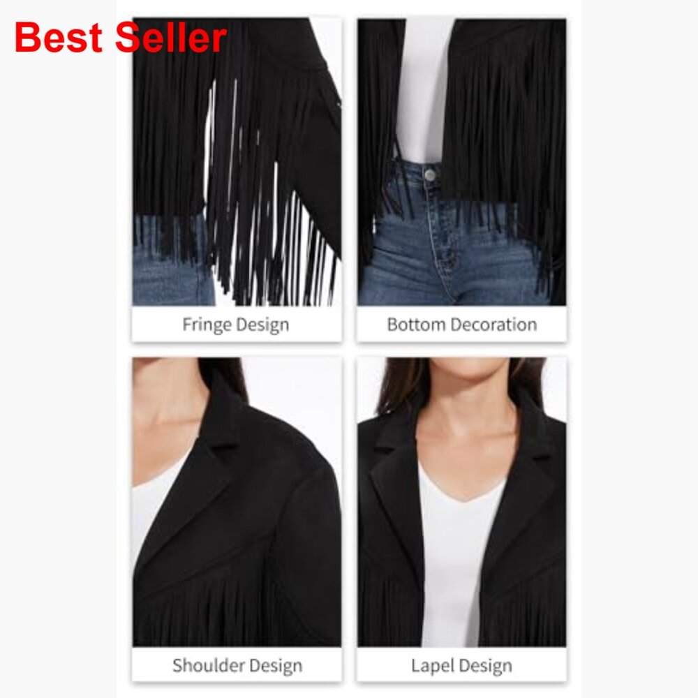 Fringe Faux Suede Cropped Jacket Western Cowgirl Coat - Picture 6 of 7